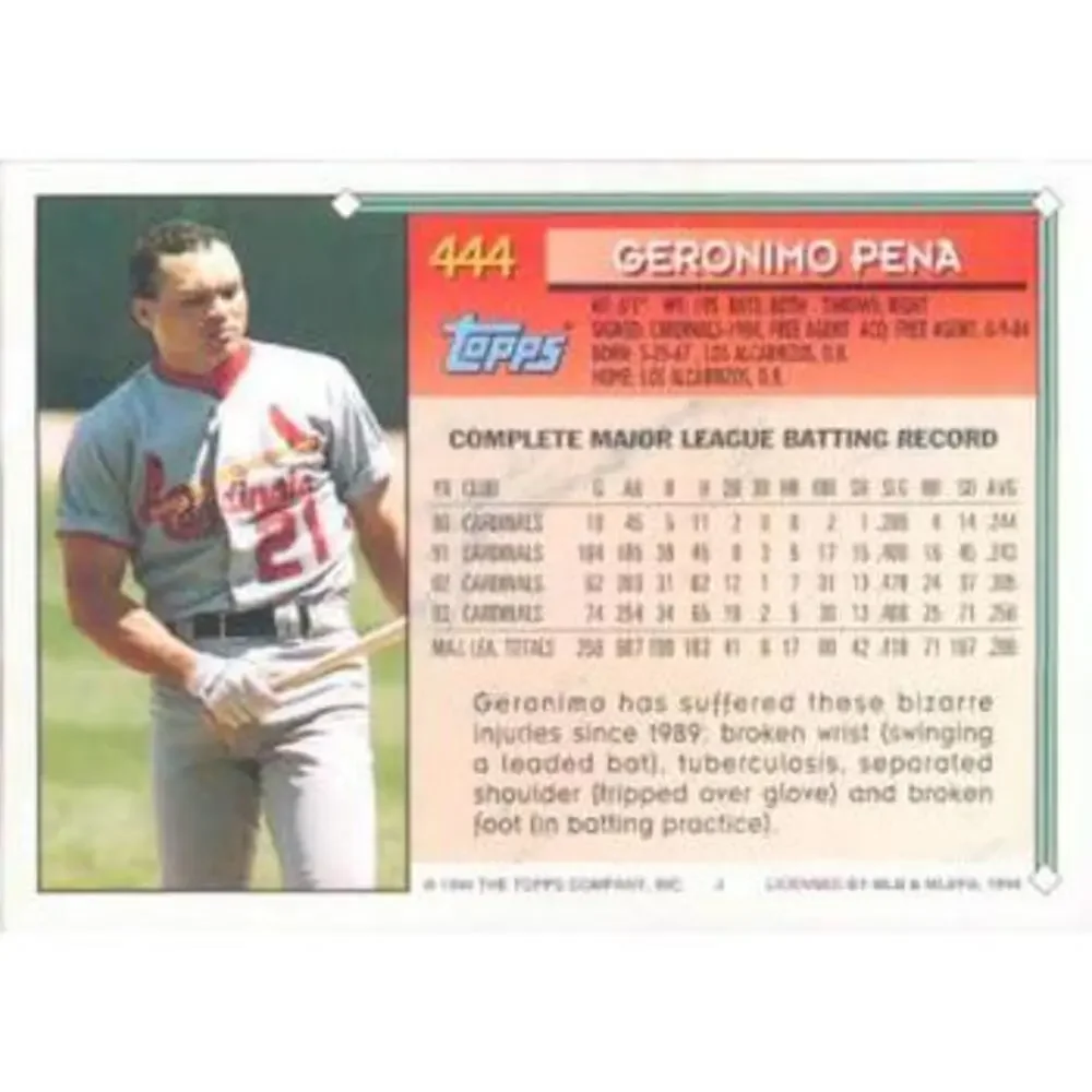 1994 Topps Geronimo Pena # 444 St. Louis Cardinals